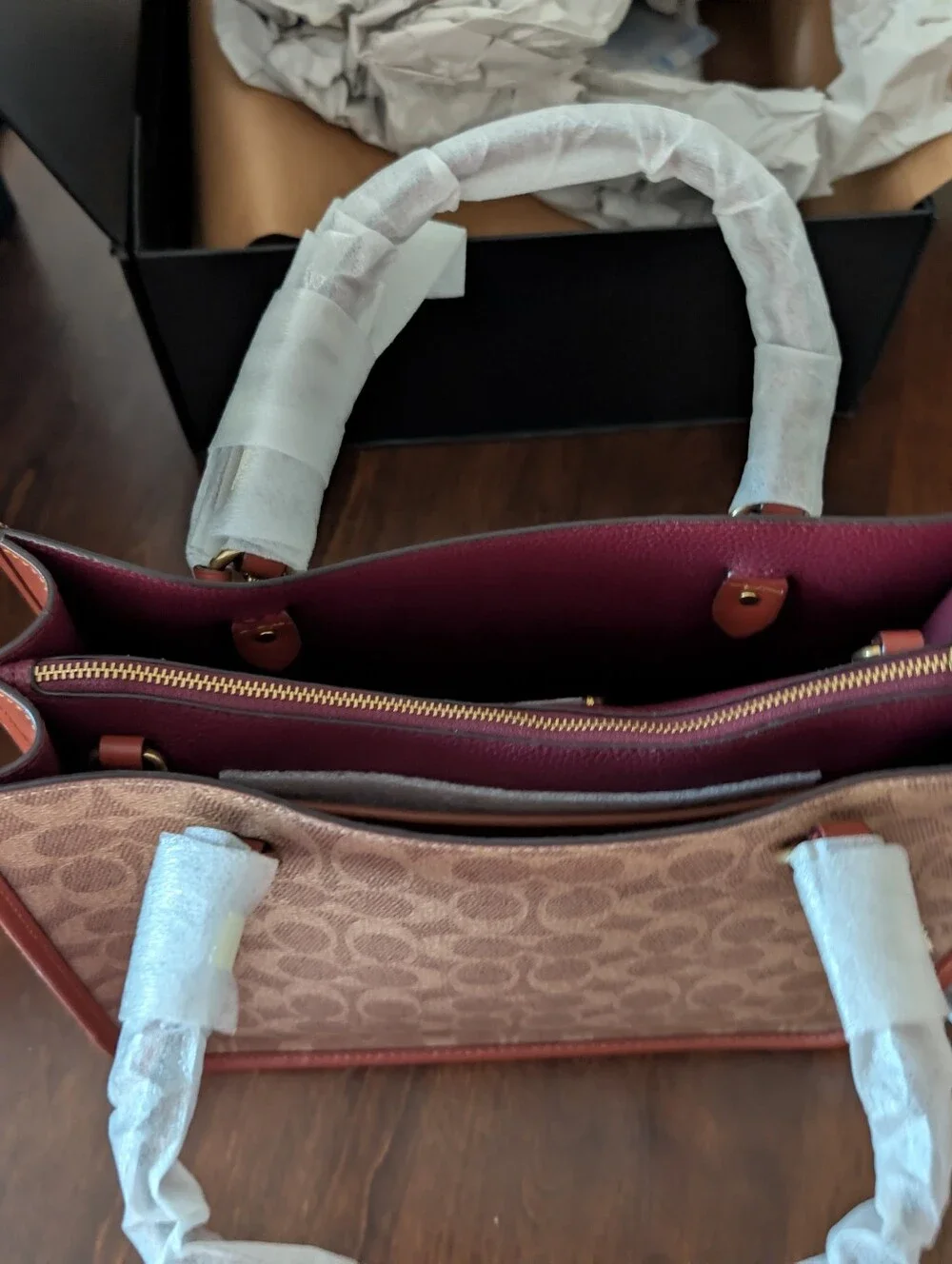 Coach Brown Signature Canvas Tote with Leather Trim - Picture 5 of 13